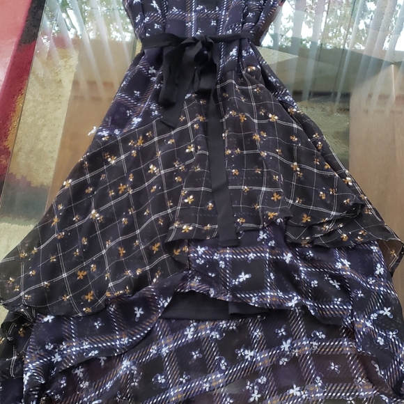 Petite Simply Vera wang print ruffle shirt dress S - Picture 6 of 14